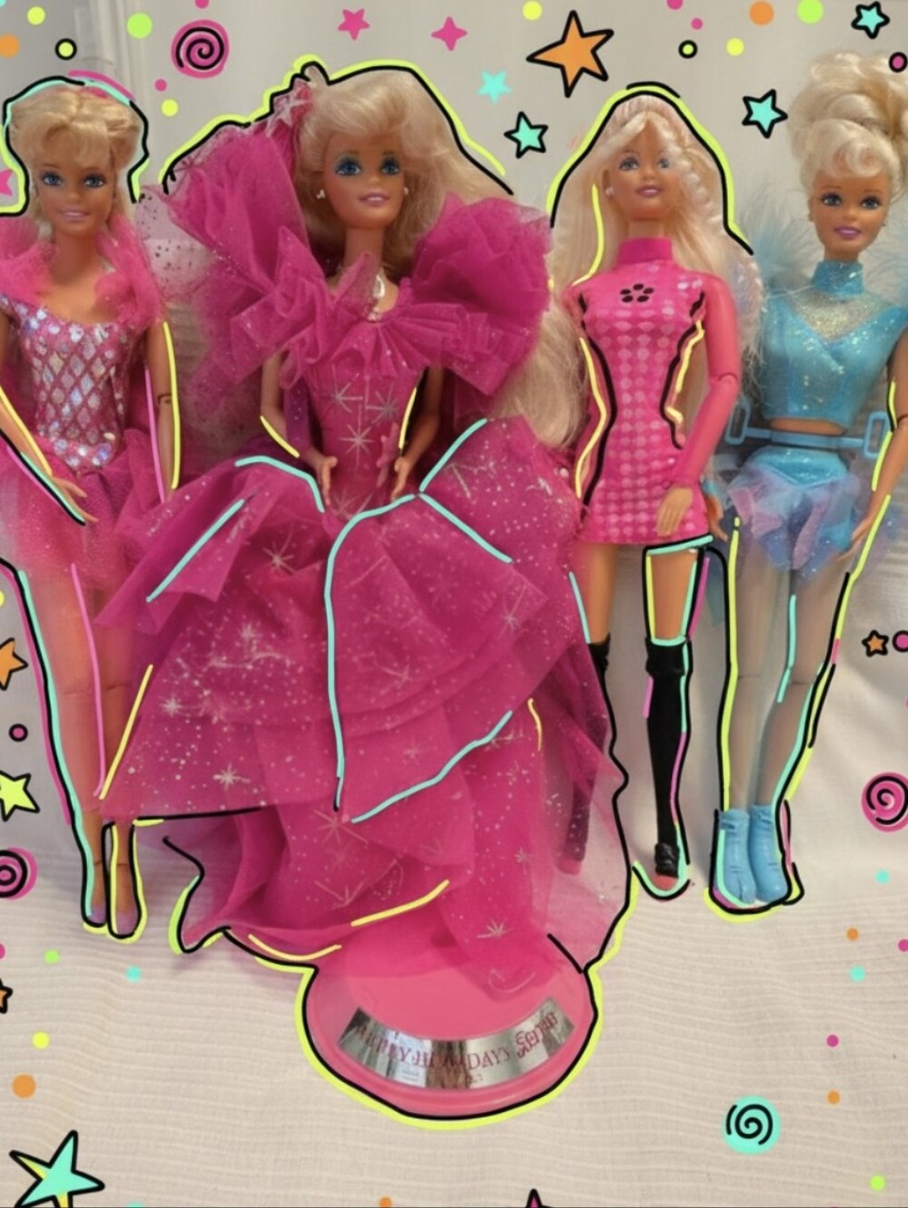 90s Barbies LOT OF 4 VTG Happy Holidays, Ballerina, Olympic Skater & Beyond Pink